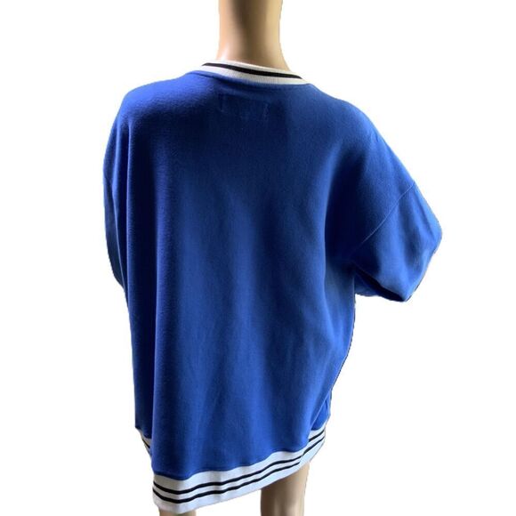 EDGAR + ASH Blue Striped Trim Crew Neck Academia Pullover Sweatshirt Extra Large - Picture 9 of 13